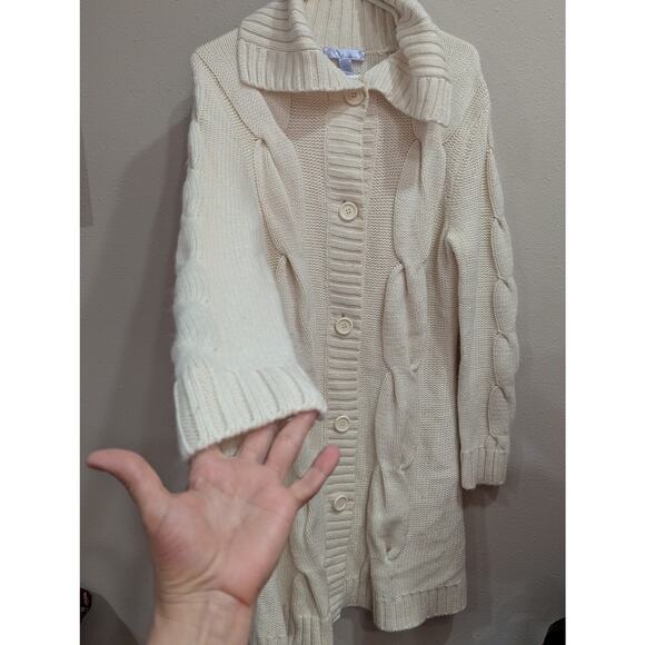 Gorgeous chunky cream colored fisherman's style sweater by Nine & Co size L - Picture 3 of 8